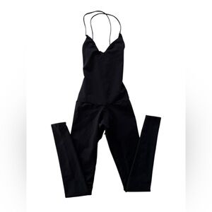 Mika Yoga Wear Black Strappy bodysuit Jumpsuit- lace up back